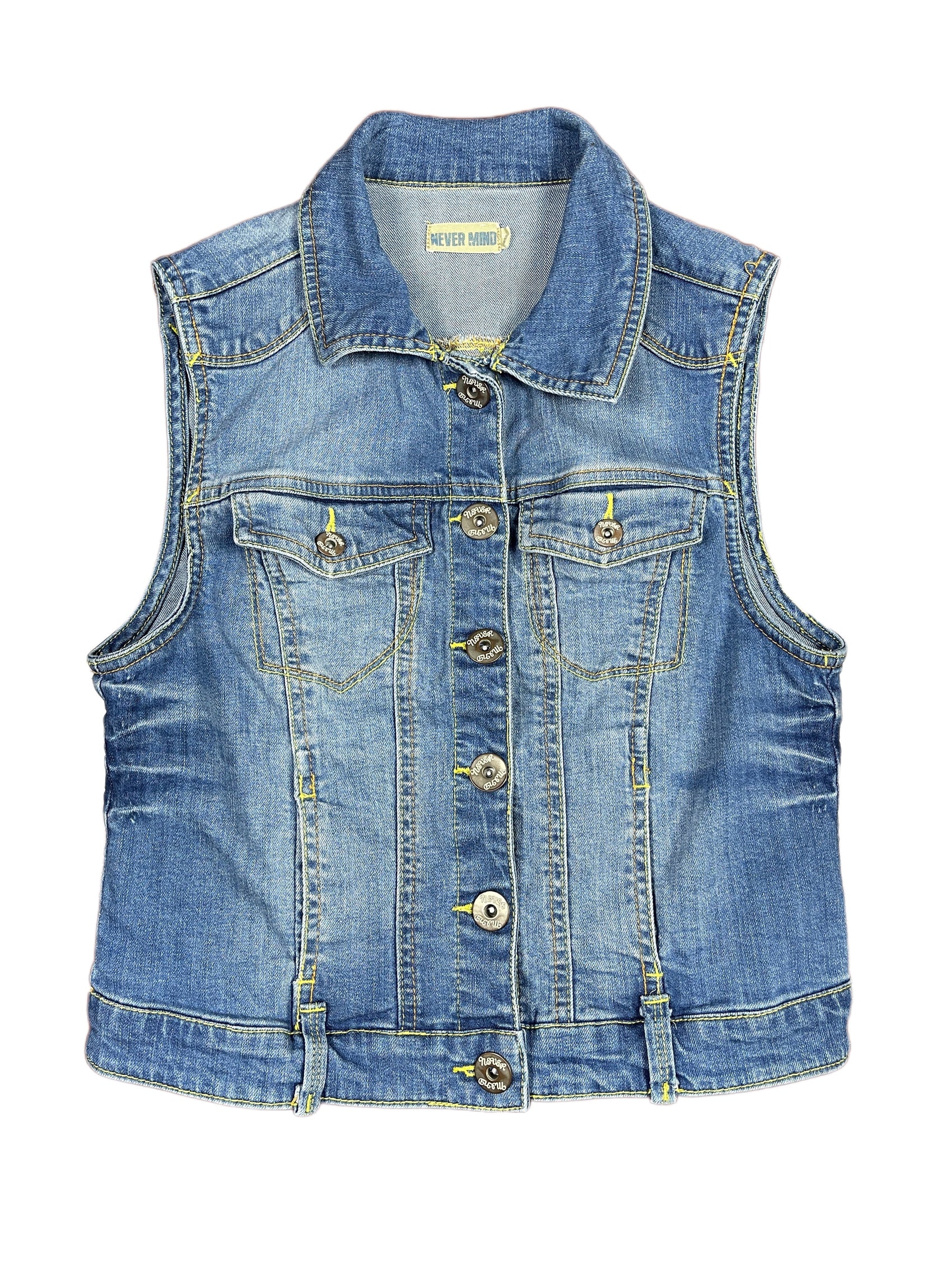 Y2k Never Mind Denim Vest Blue - M