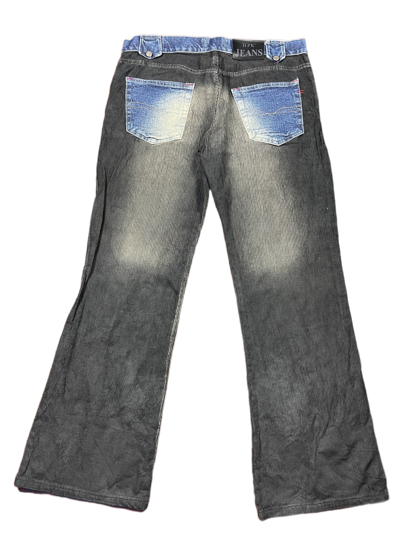 Y2k Authentic Hispanic Low Waist Bootcut Corduroy Denim Pants Blue Black - XXL