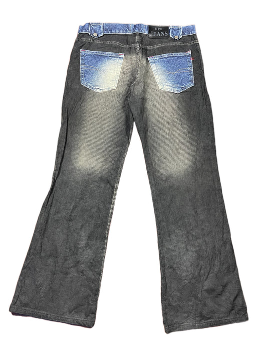 Y2k Authentic Hispanic Low Waist Bootcut Corduroy Denim Pants Blue Black - XXL