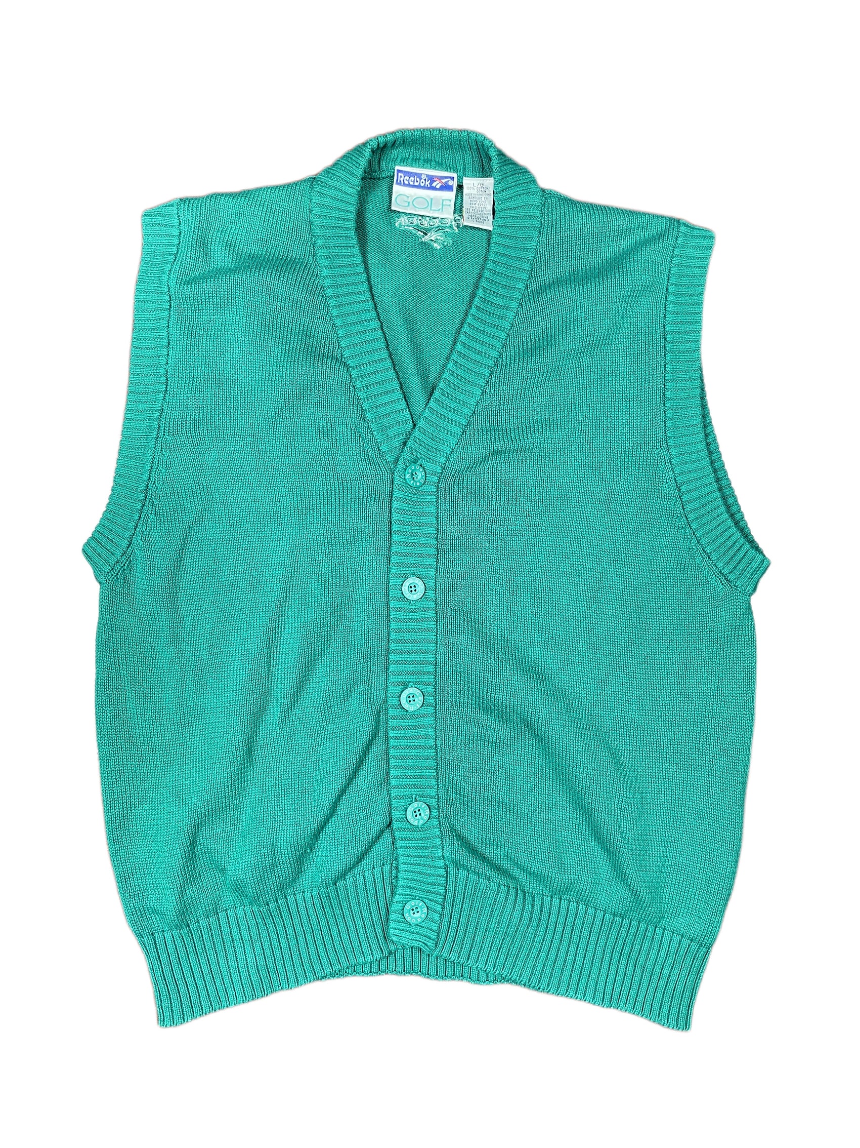 Vintage Reebok Golf Knit Vest Cardigan Green - L