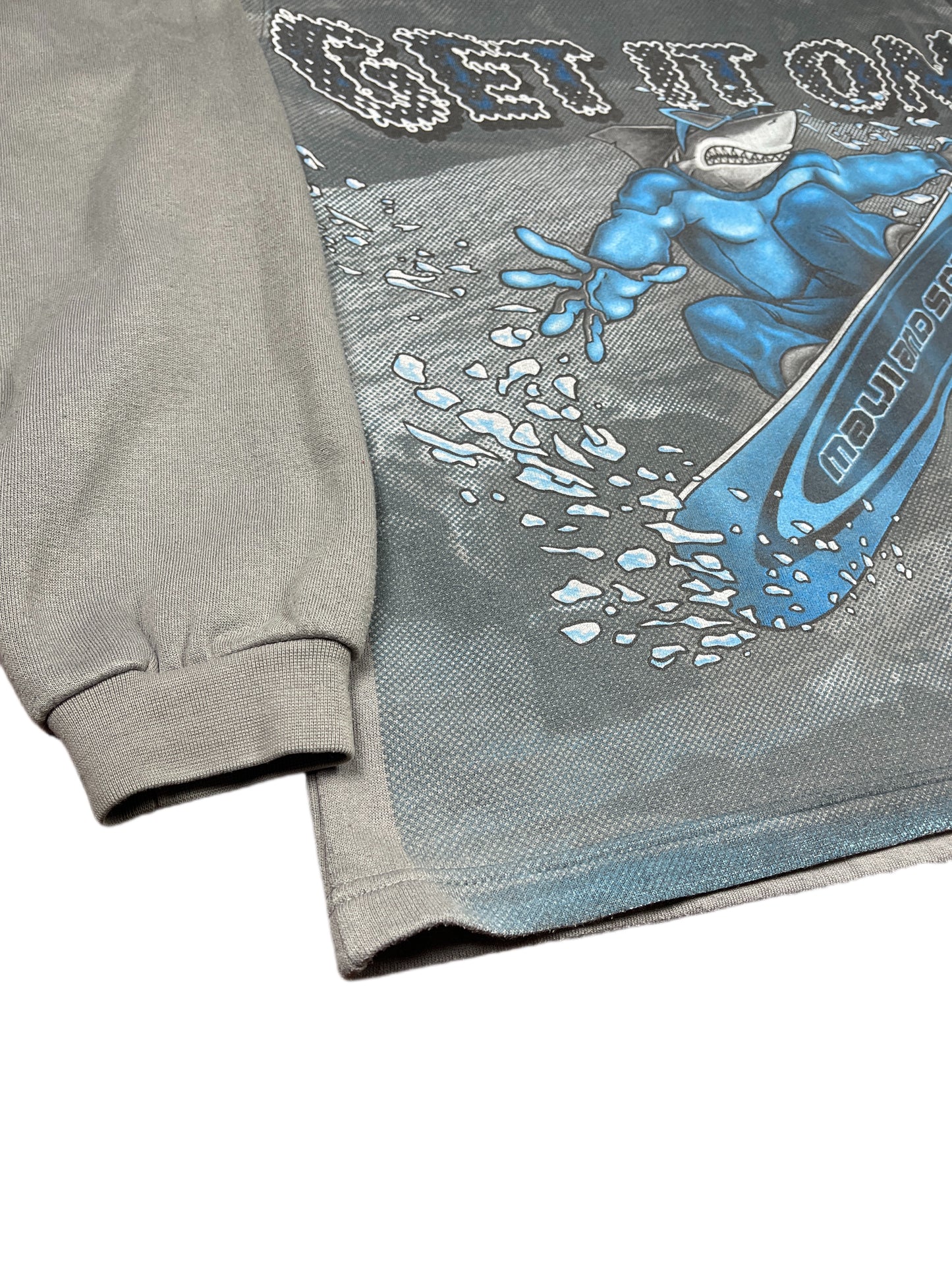 Y2k Maui and Sons Surf Shark Sweatshirt Gray - S/M