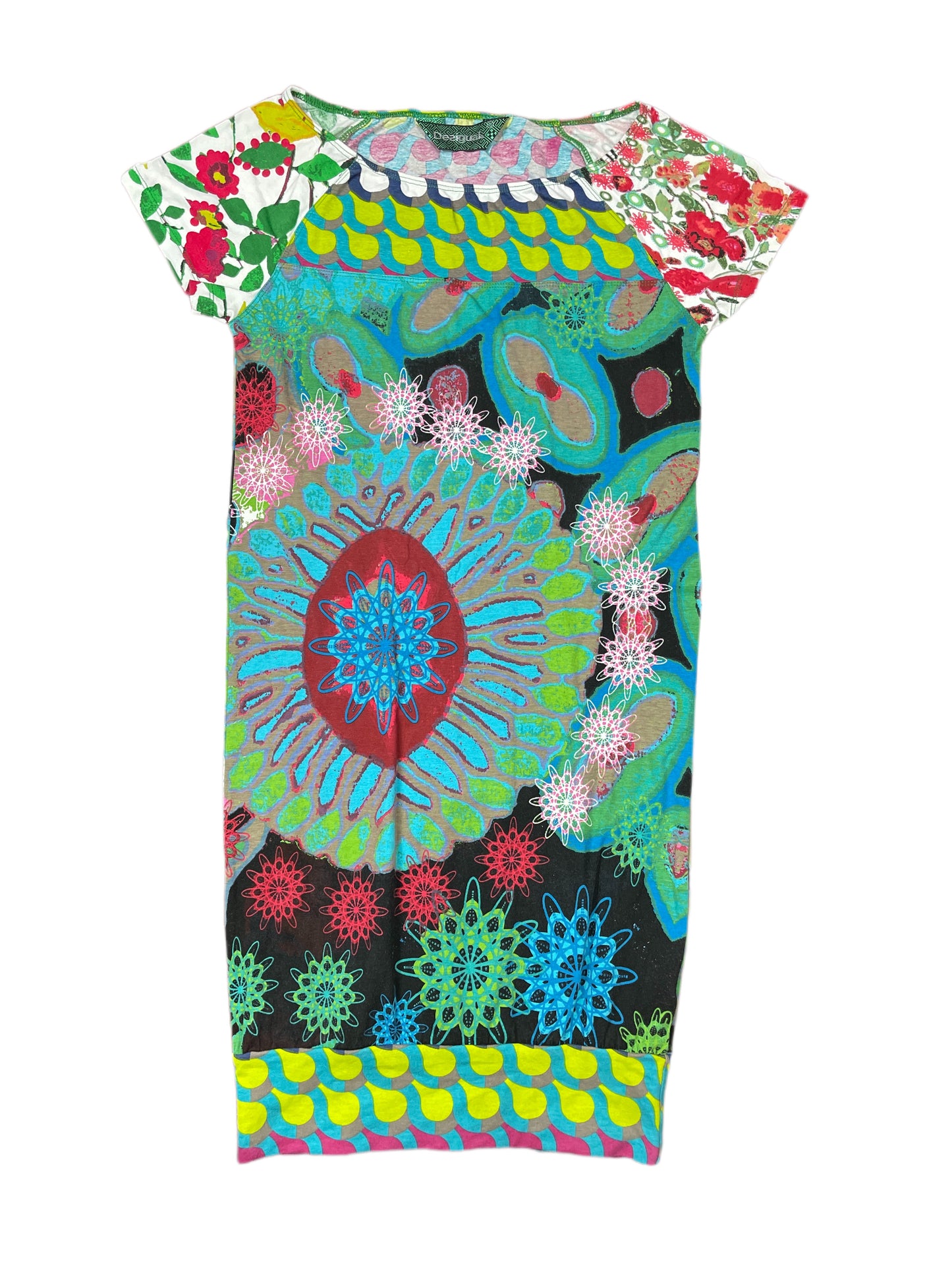Y2k Desigual Short Sleeve Dress Green Multicolor - S