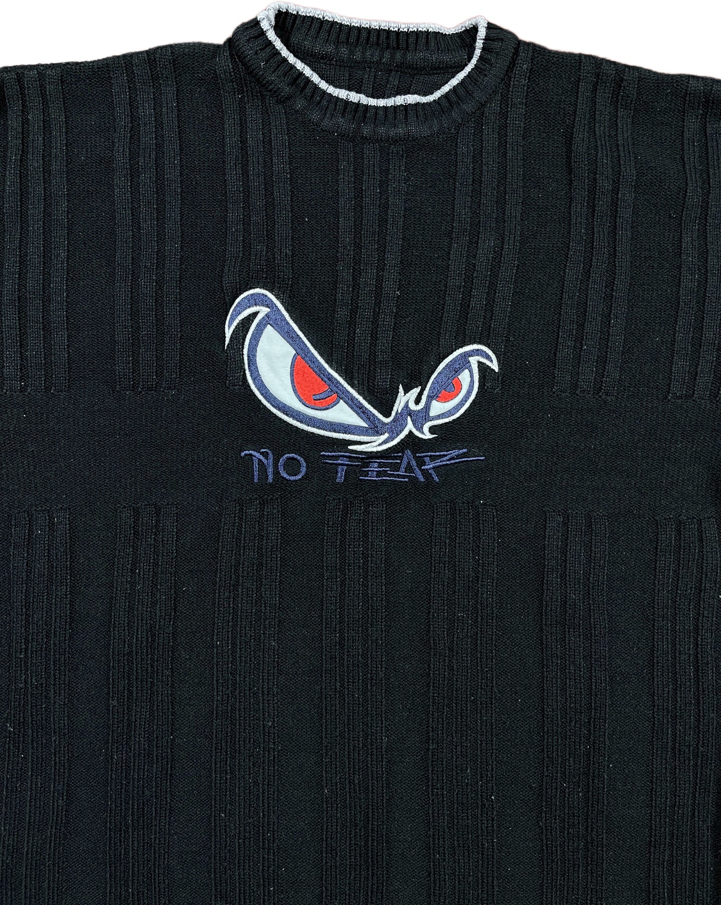 Y2K No Fear Knitted Sweatshirt Black Wool Blend L