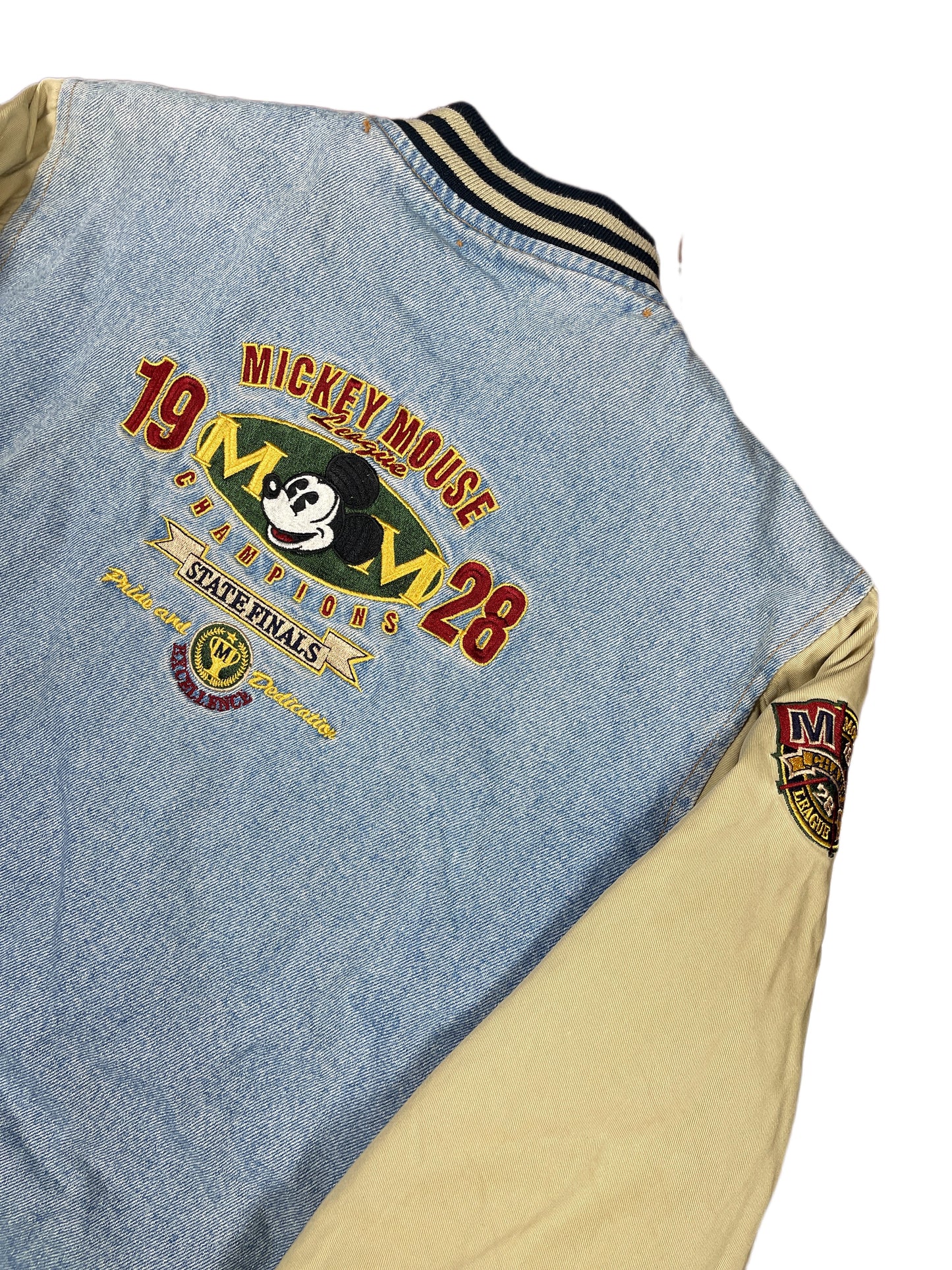 Vintage Disney Mickey Mouse 1990s Denim Collage Jacket Beige Blue - M