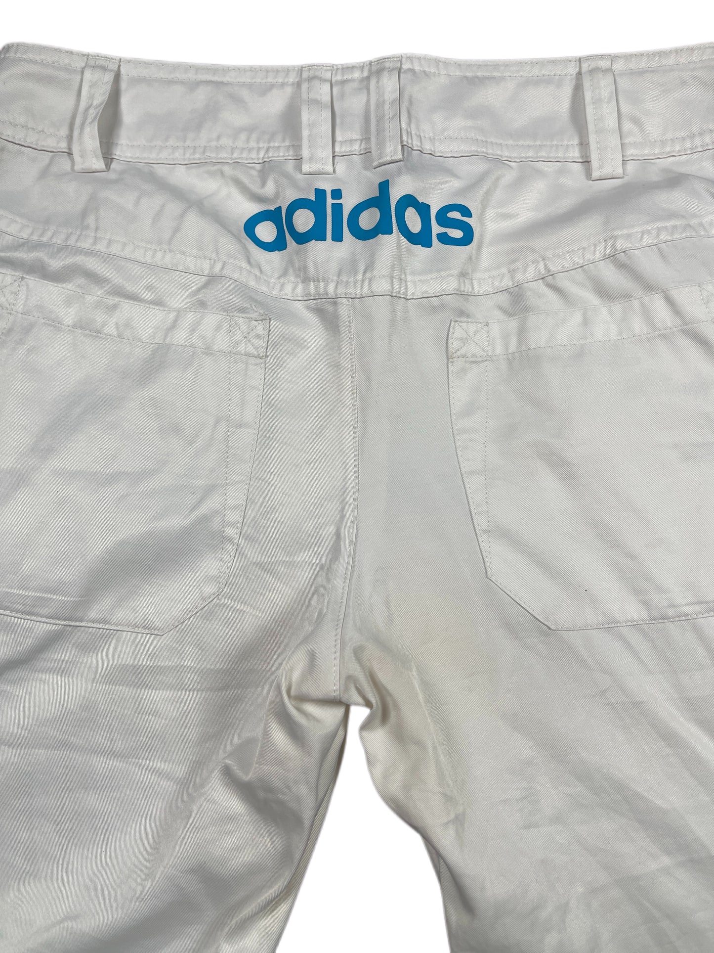 Y2k Adidas Low Waist Sport Capri Pants White Blue - S