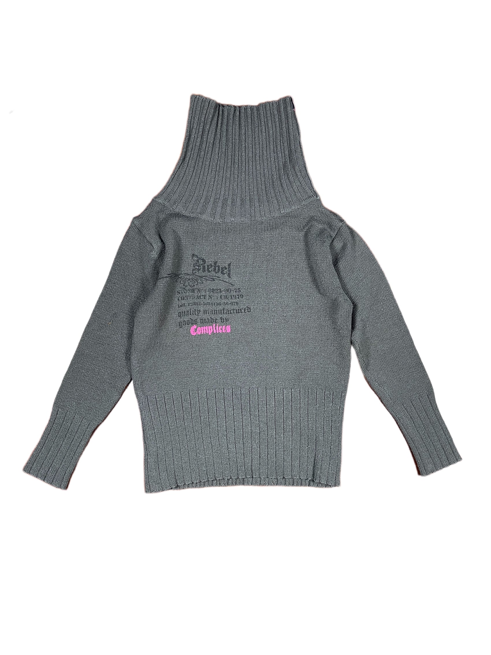 Y2k Complices Knitted Turtleneck Sweatshirt Gray - S/M