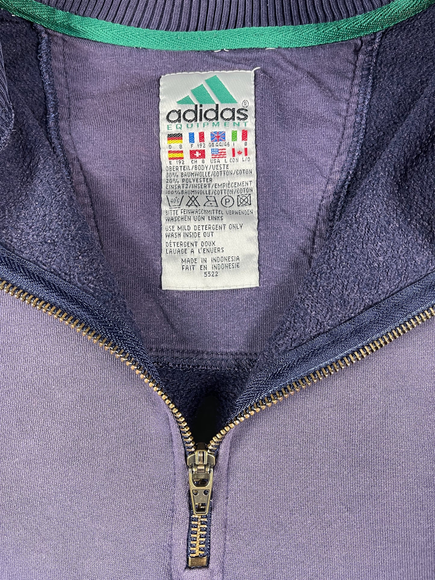 Vintage Adidas Equipment Zip Sweatshirt Navy - XL