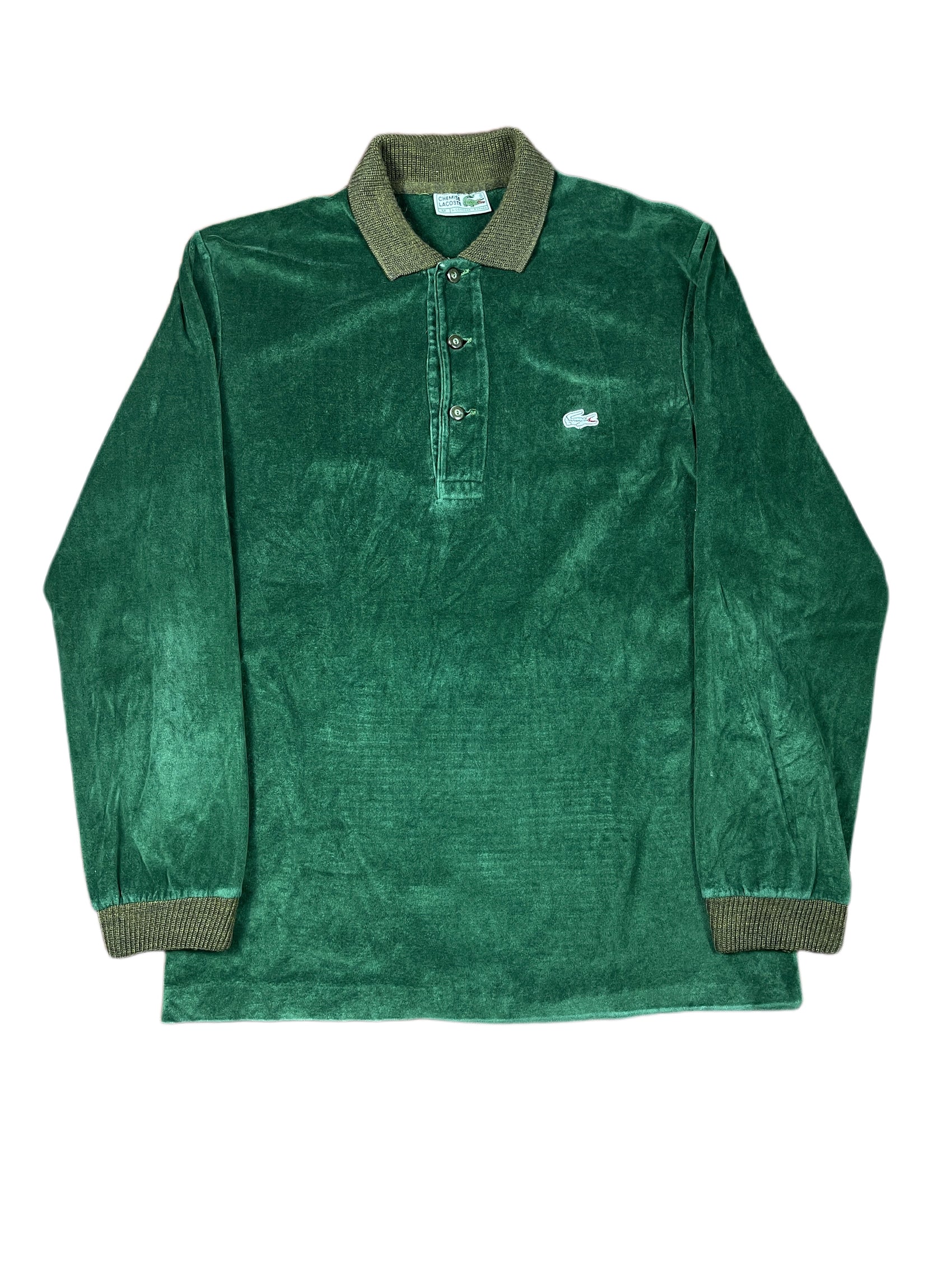 Vintage Lacoste 1990s Velur Polo Sweatshirt Green M