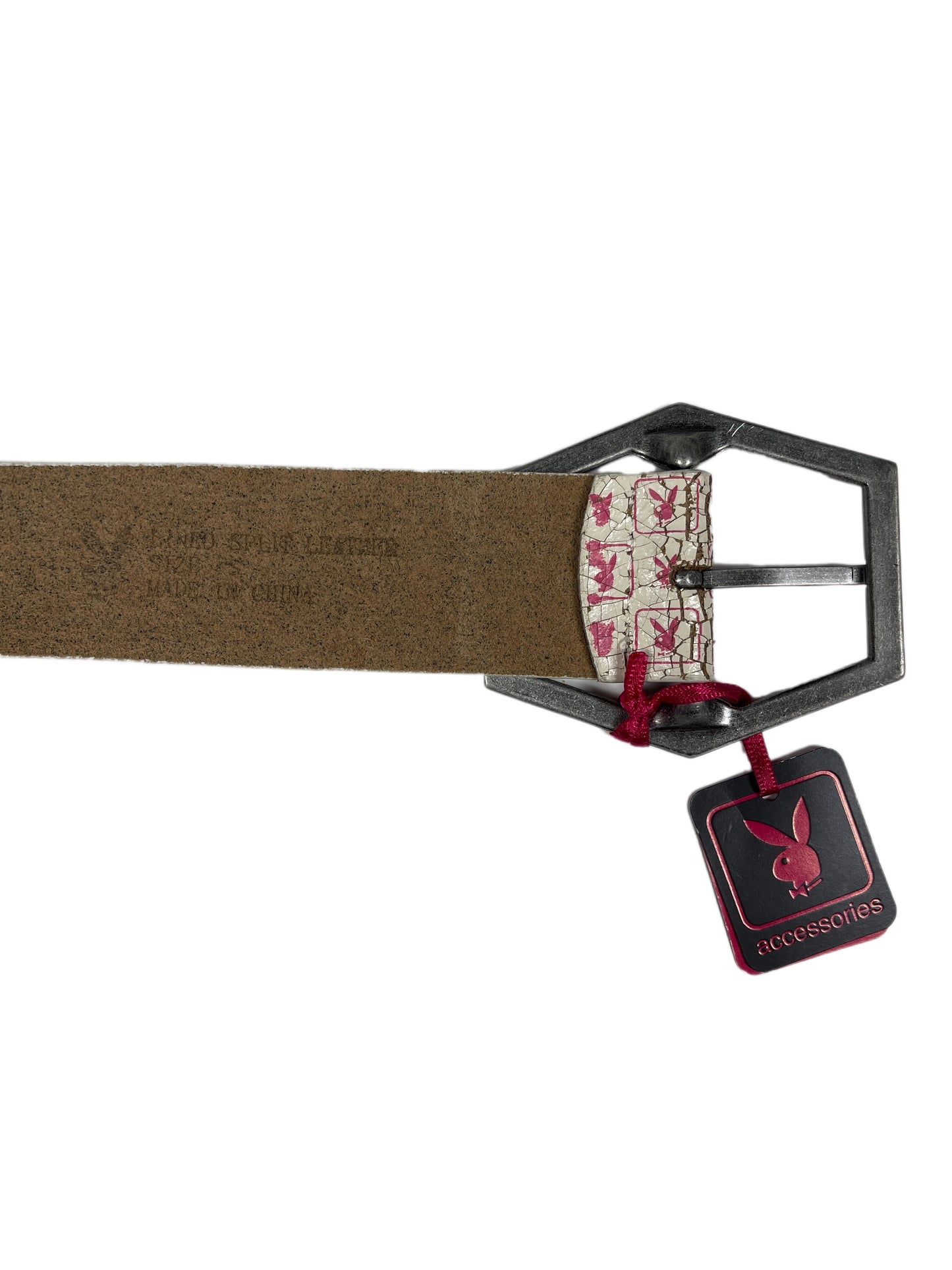 Y2k Playboy Leather Belt White Pink 2004