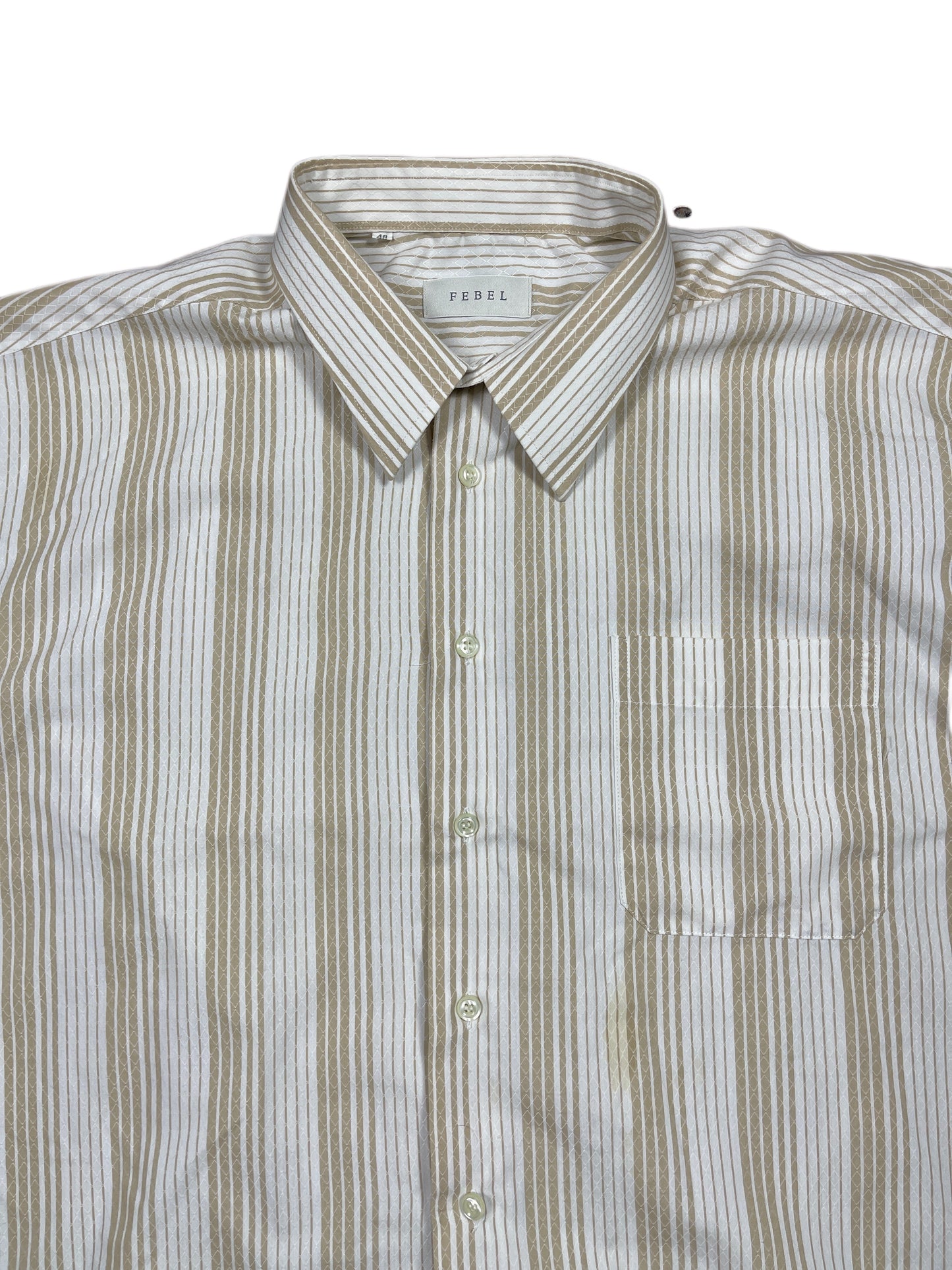 Vintage Febel Short Sleeve Shirt Striped Beige White - XXL