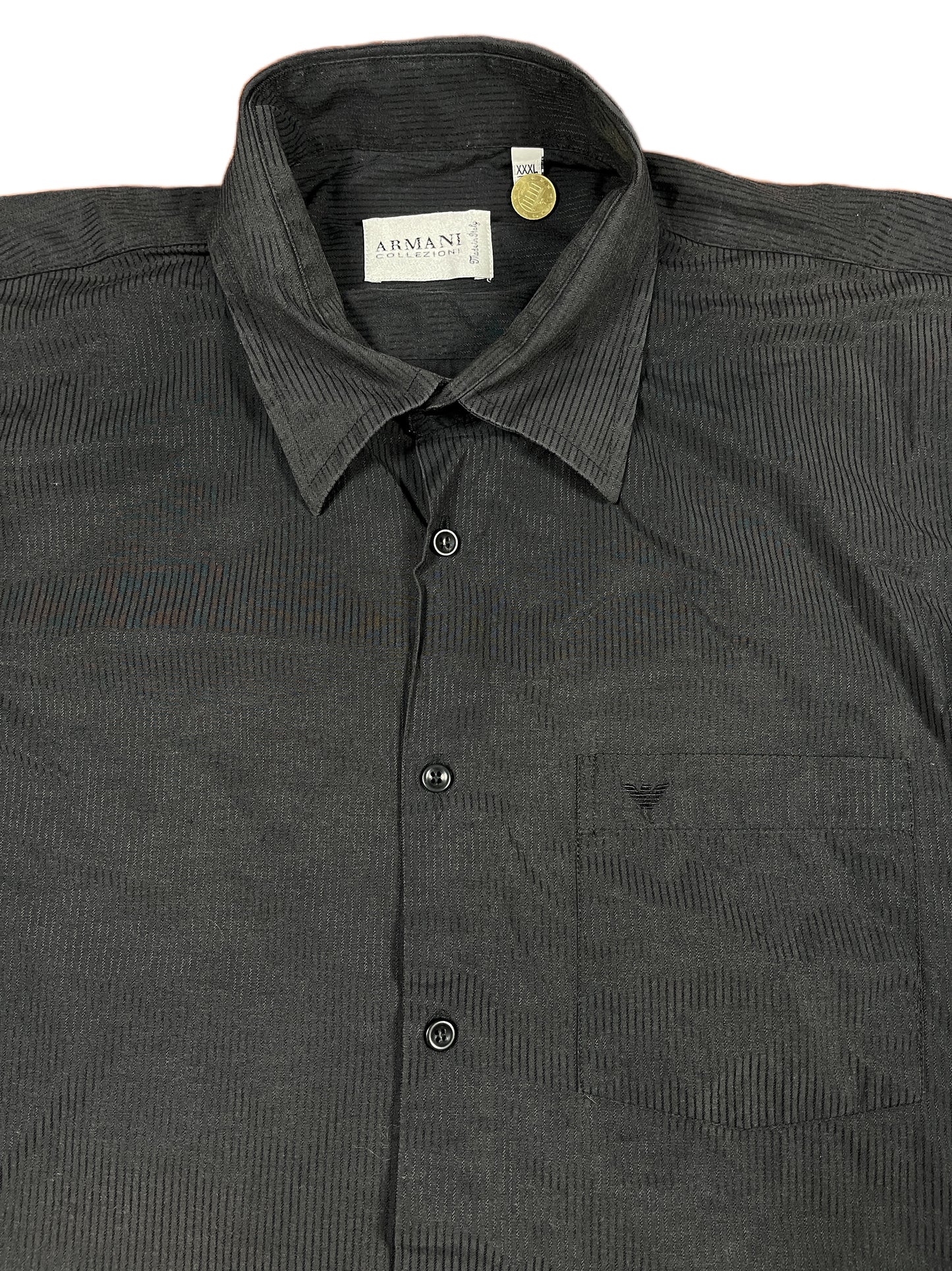 Vintage Armani Short Sleeve Shirt Striped Black - XXXL