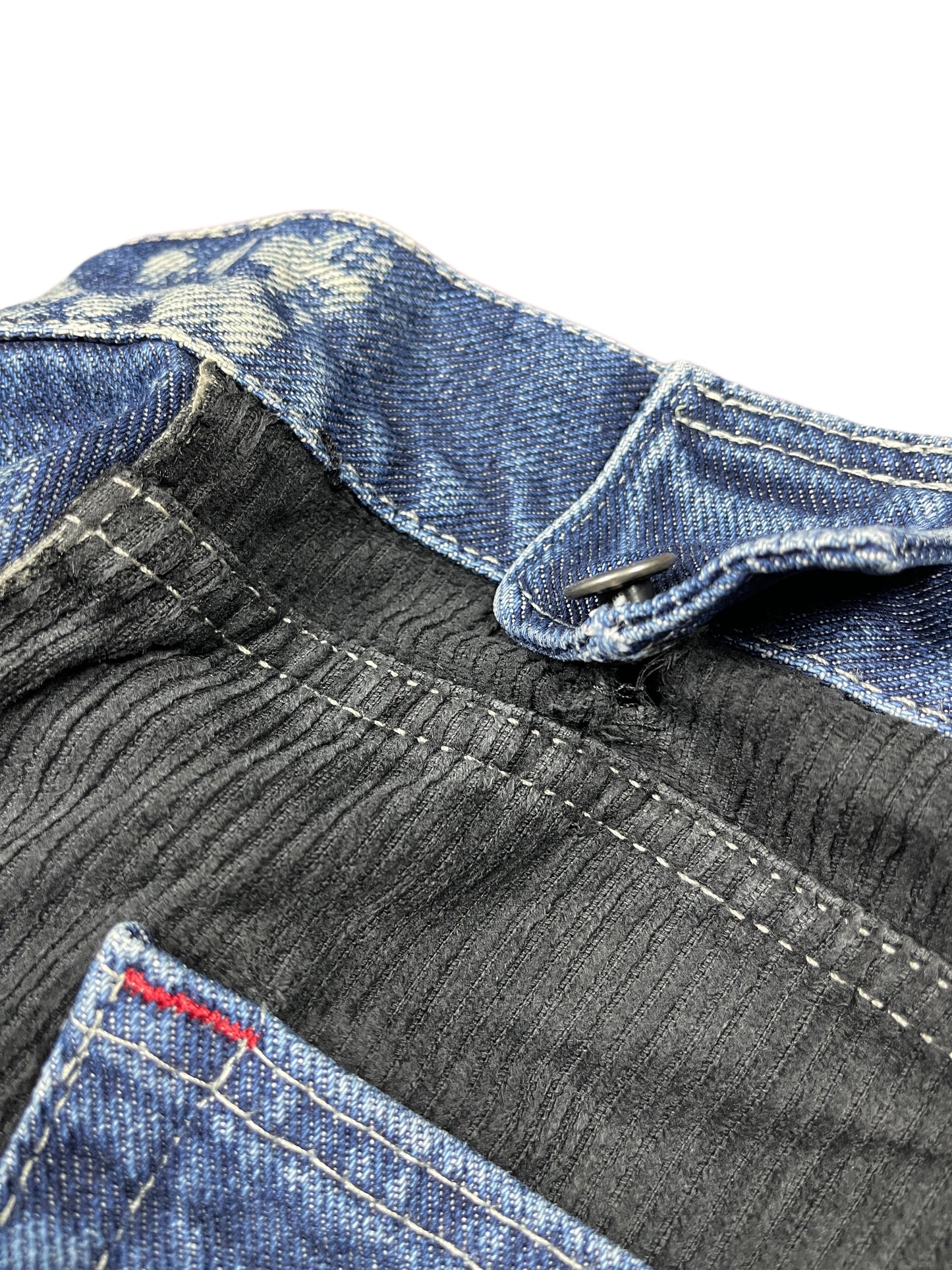 Y2k Authentic Hispanic Low Waist Bootcut Corduroy Denim Pants Blue Black - XXL