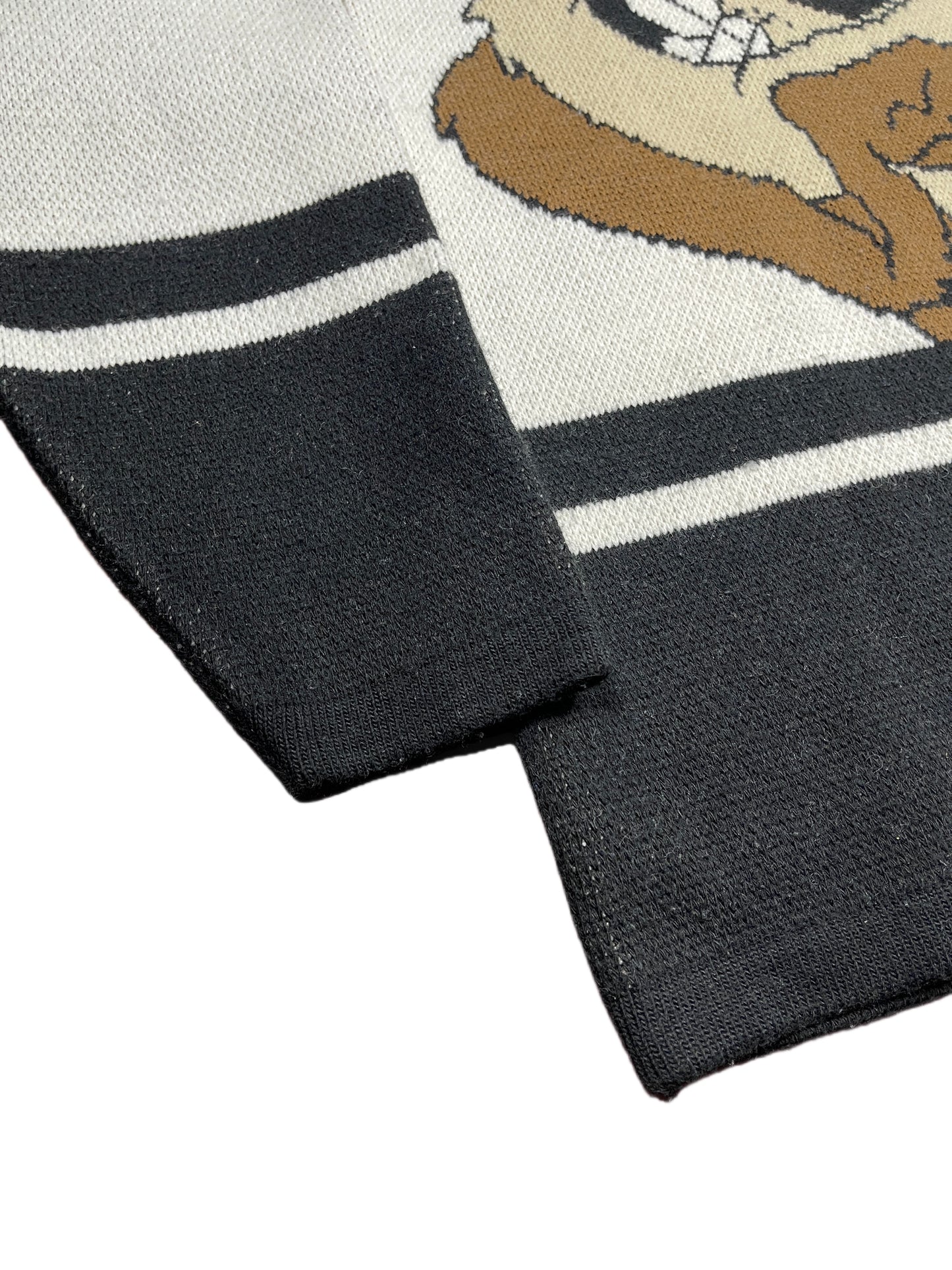 Vintage Looney Tunes 2001 Tasmanian Devil Warner Bros Chunky Knitted Sweatshirt White Black - L