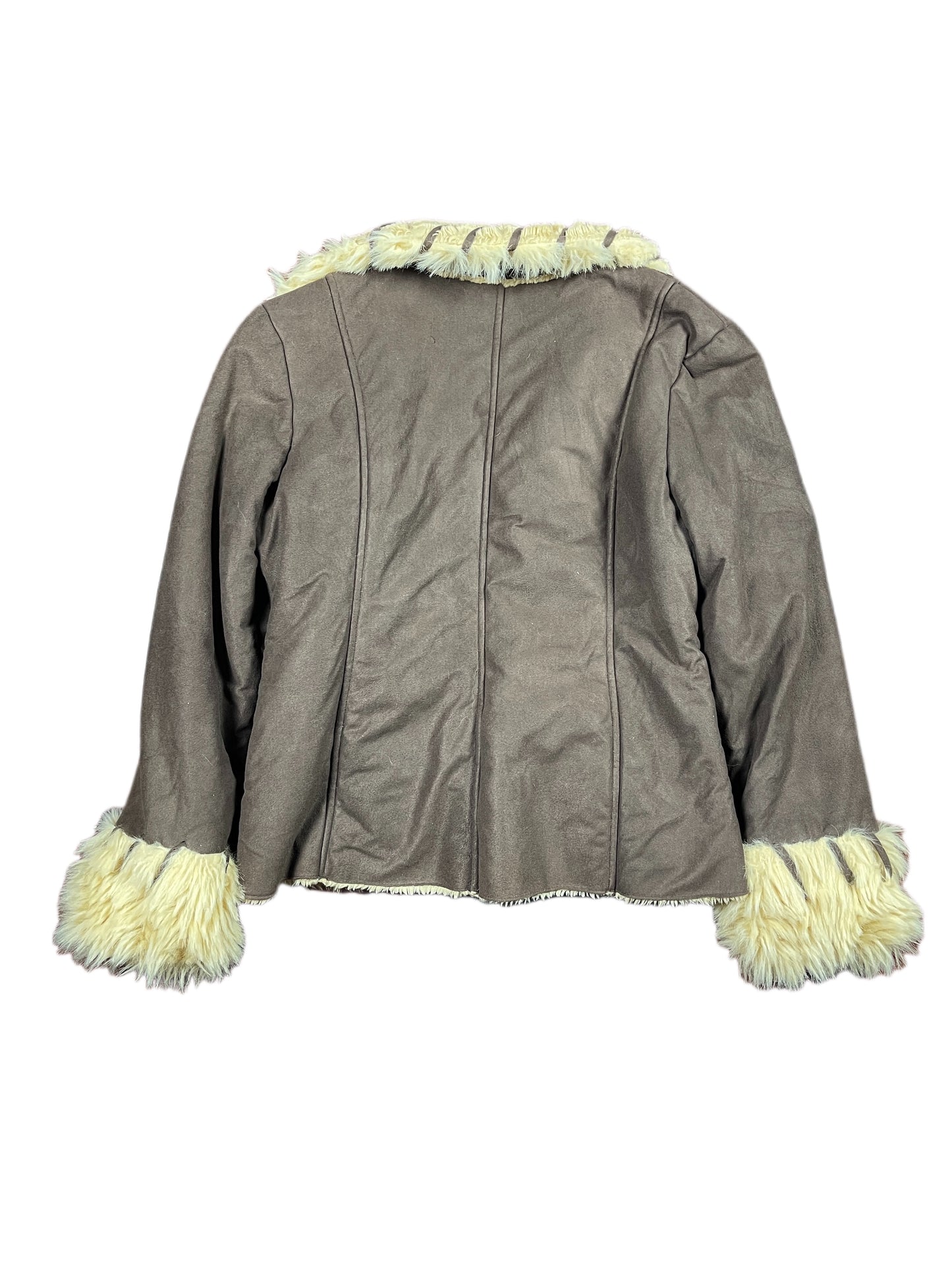 Y2k Fake Fur Jacket Brown Beige - L