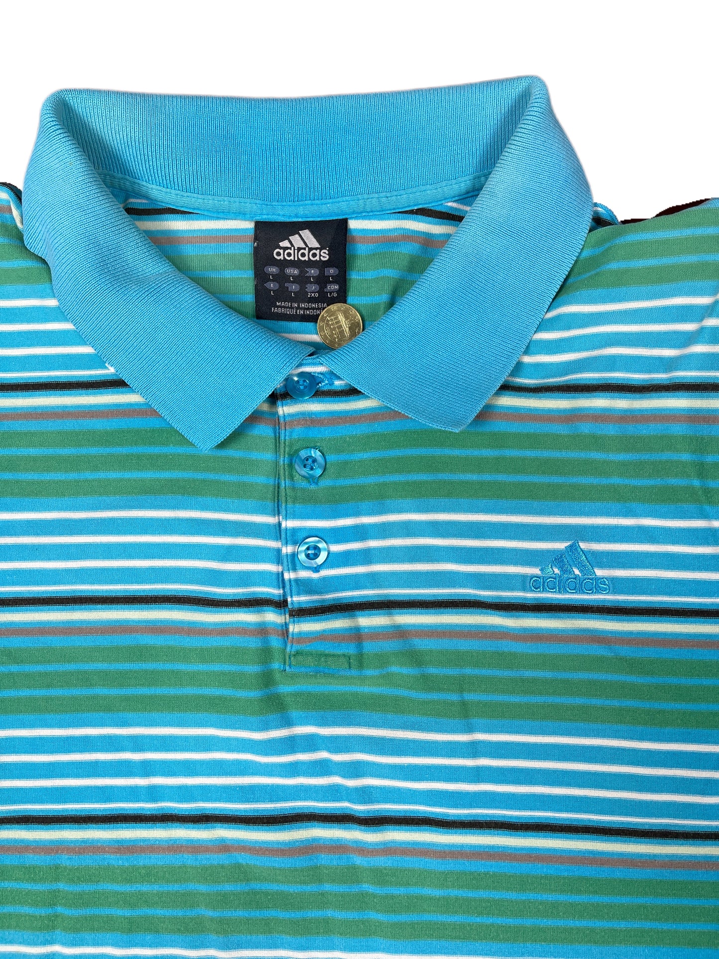 Y2k Adidas Polo Shirt Blue - L