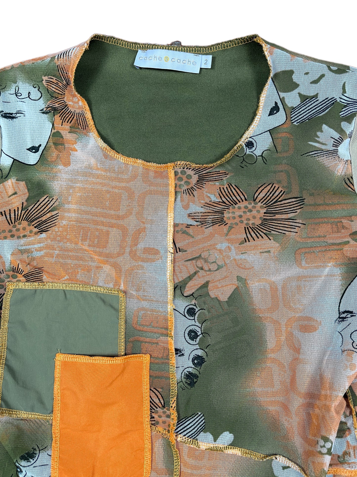 Y2k Cache Cache Short Sleeve Top Beige Orange - XS/S