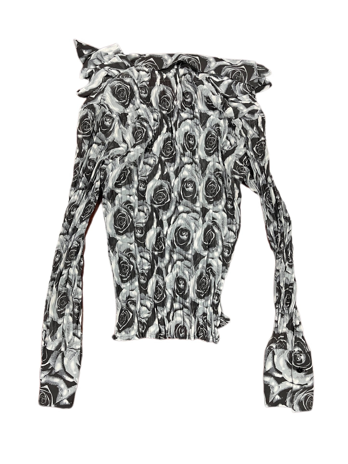 Y2k Blanc Nature See Through Long Sleeve Top Roses Gray Black - XL