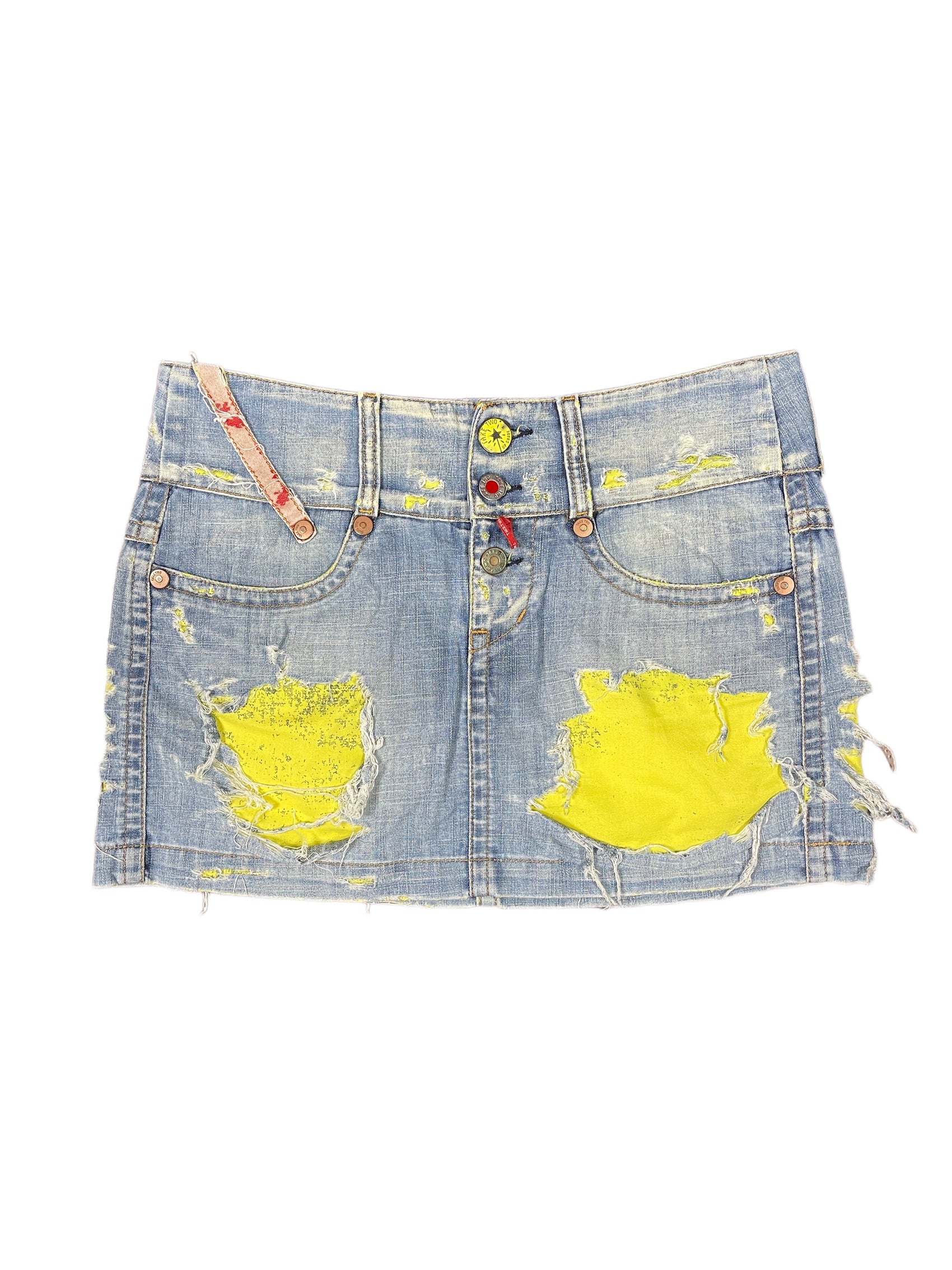 Y2k Take Two Denim Skirt Blue Yellow - S/M
