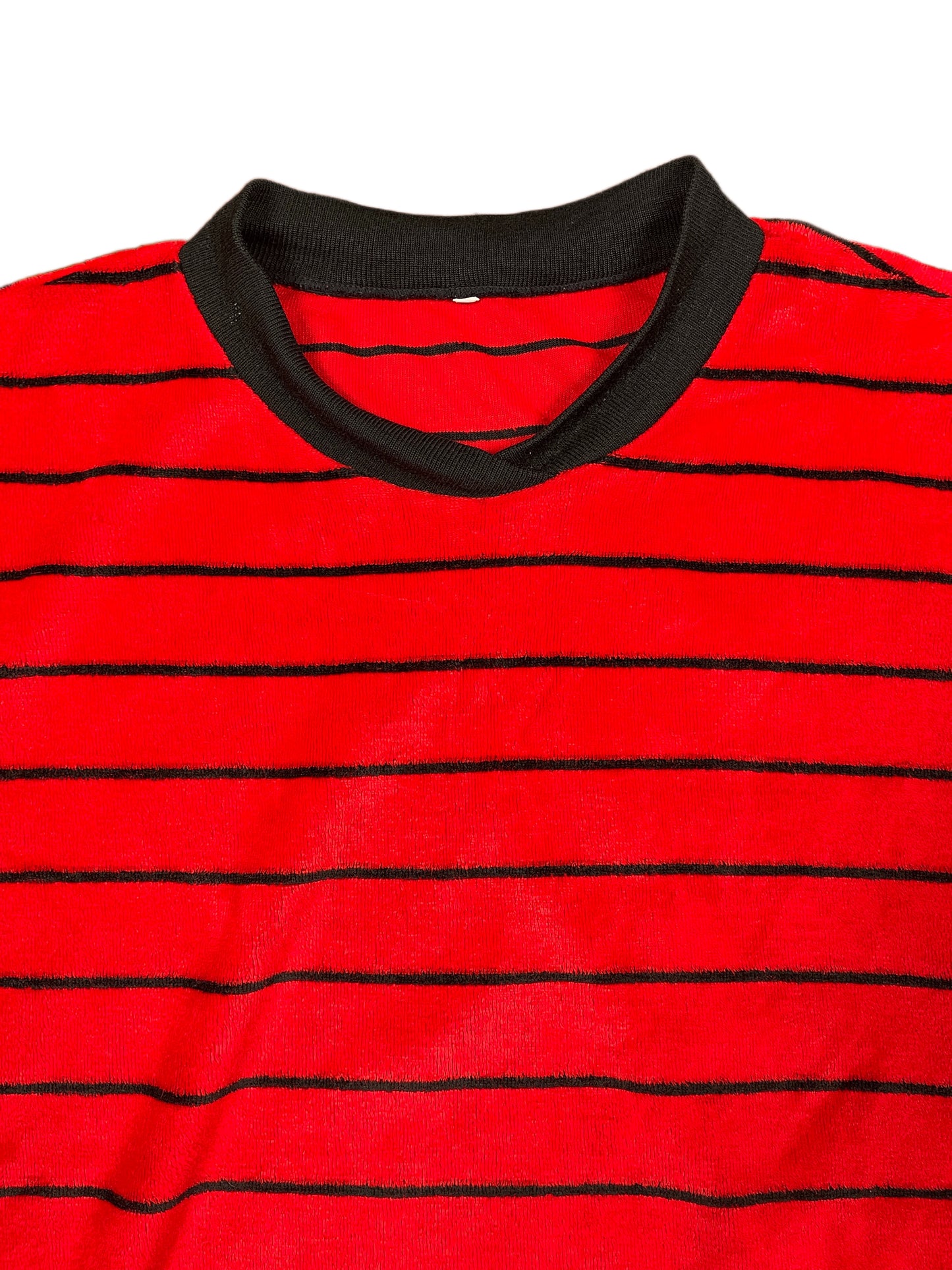 Vintage 1980s Velur Sweatshirt Red Black - XL