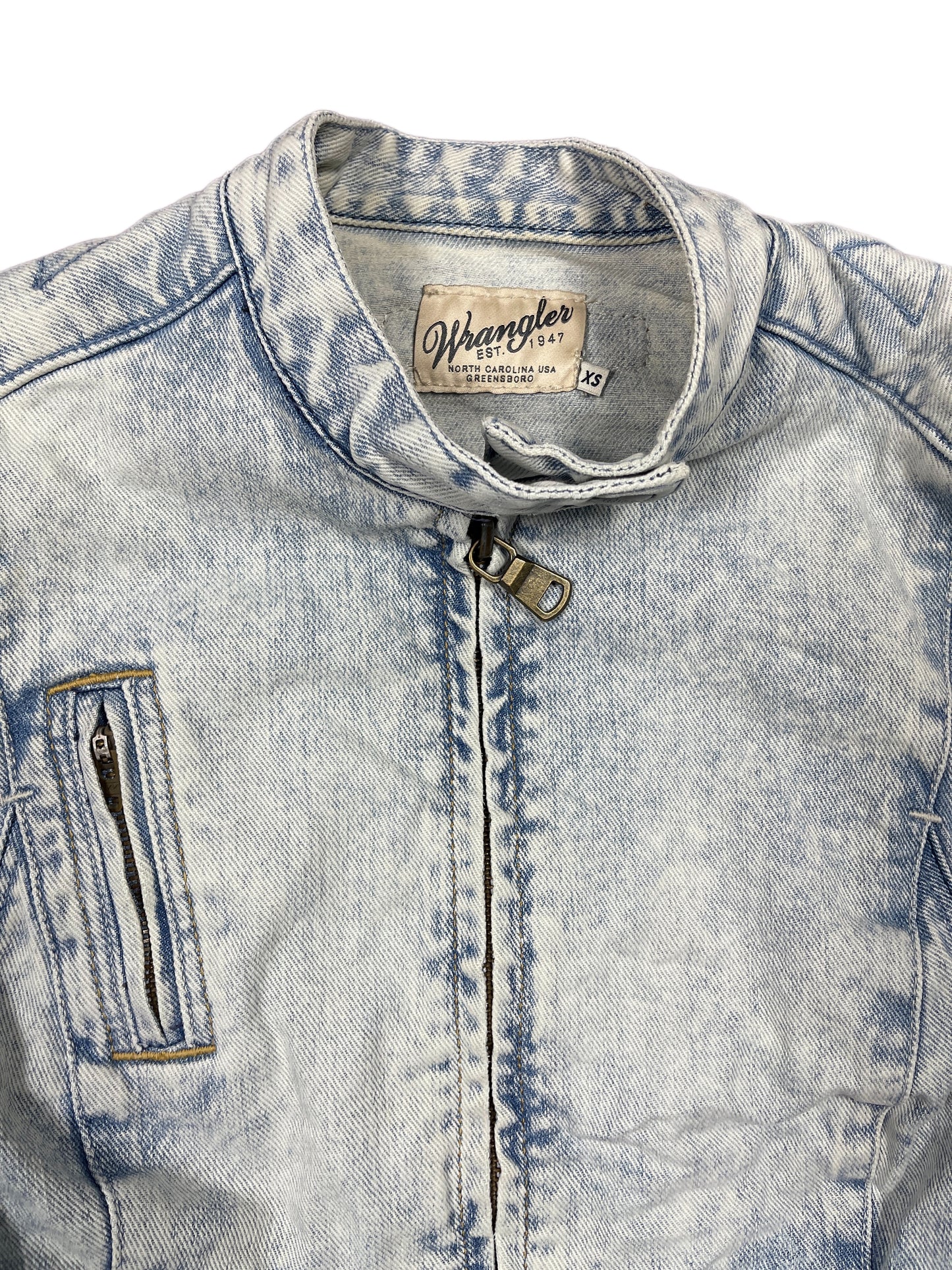 Y2k Wrangler Cropped Denim Jacket Blue White - XS