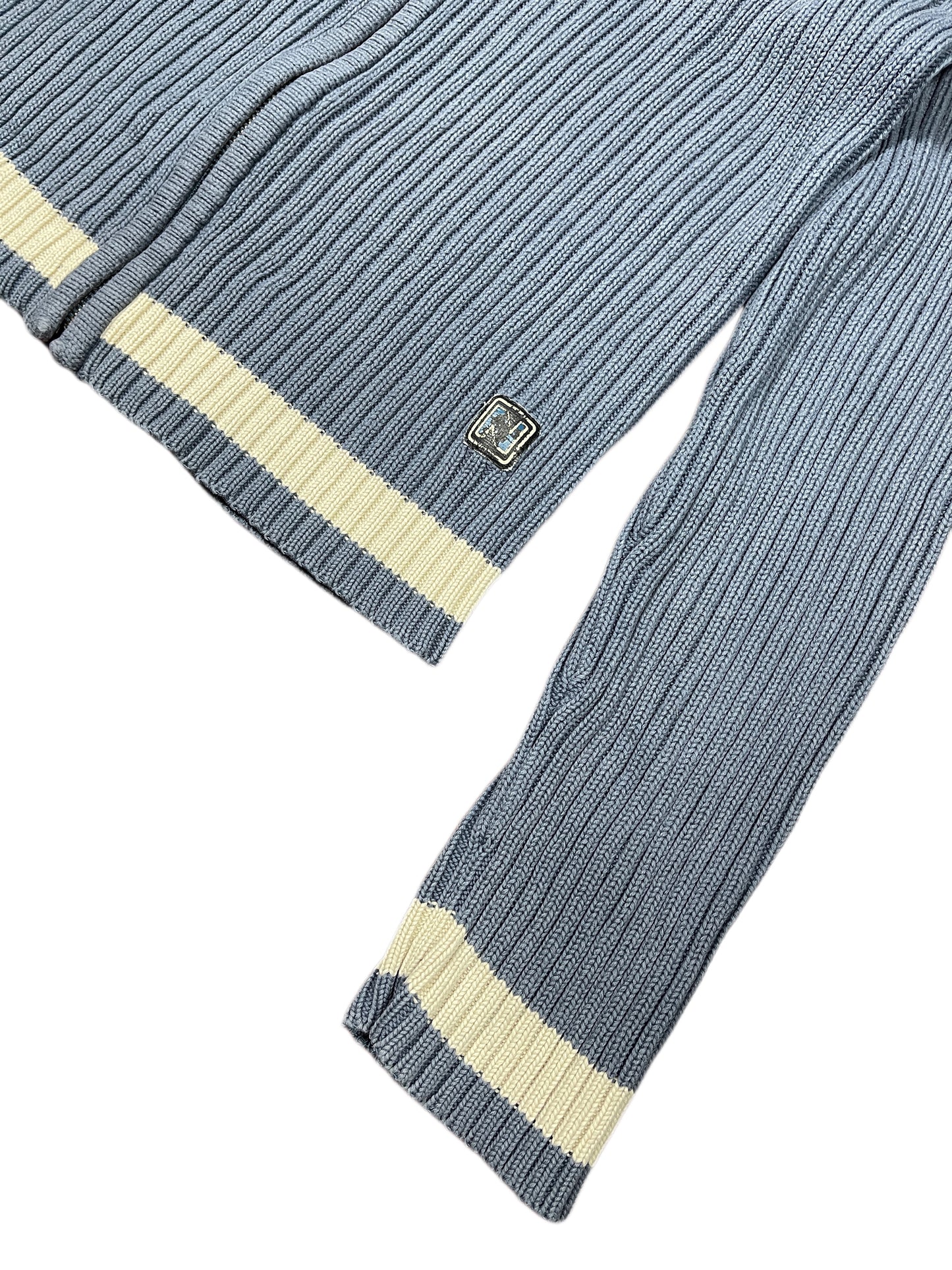 Y2k No Logo Knitted Zip Sweatshirt Blue - M