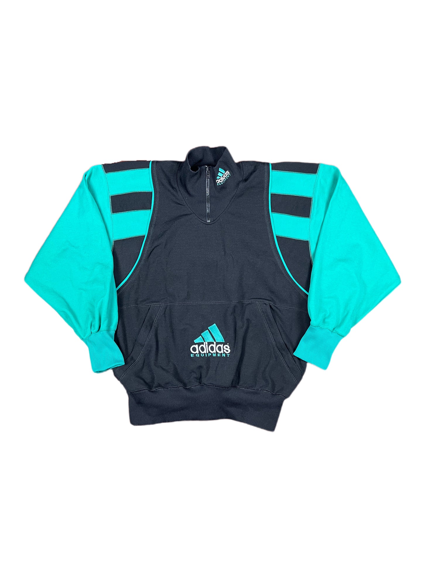 Vintage 90s Adidas Equipment Zip Sweatshirt Black Turquoise - XL