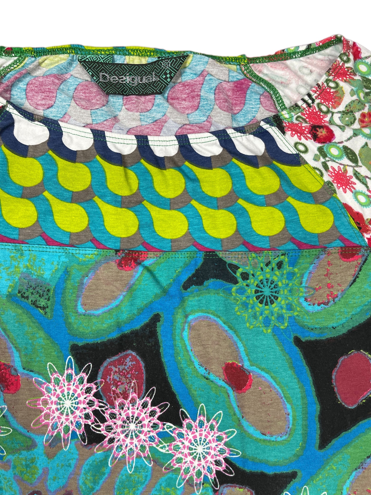 Y2k Desigual Short Sleeve Dress Green Multicolor - S