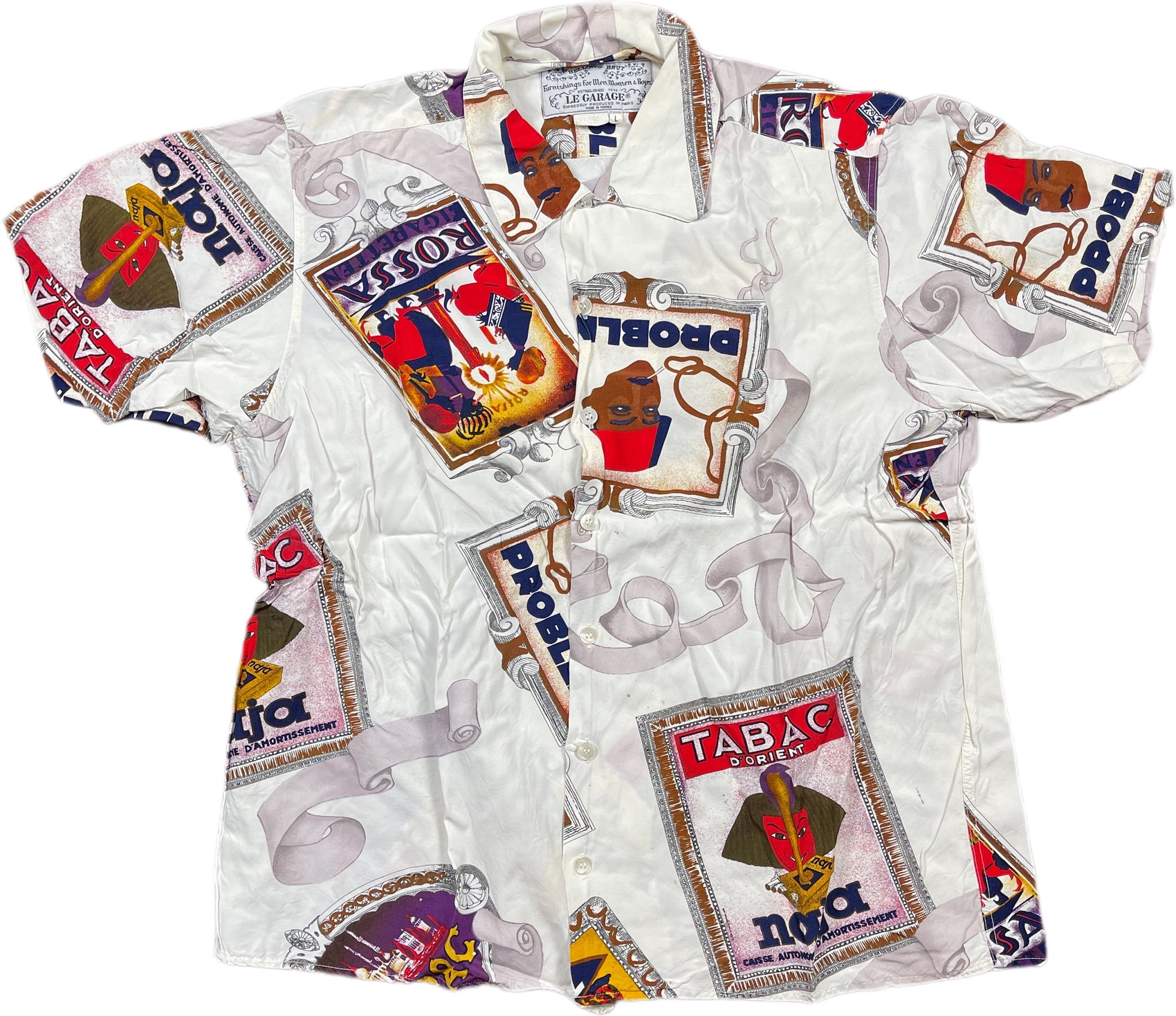 Vintage Le Garage Shortsleeve Shirt White Rayon L