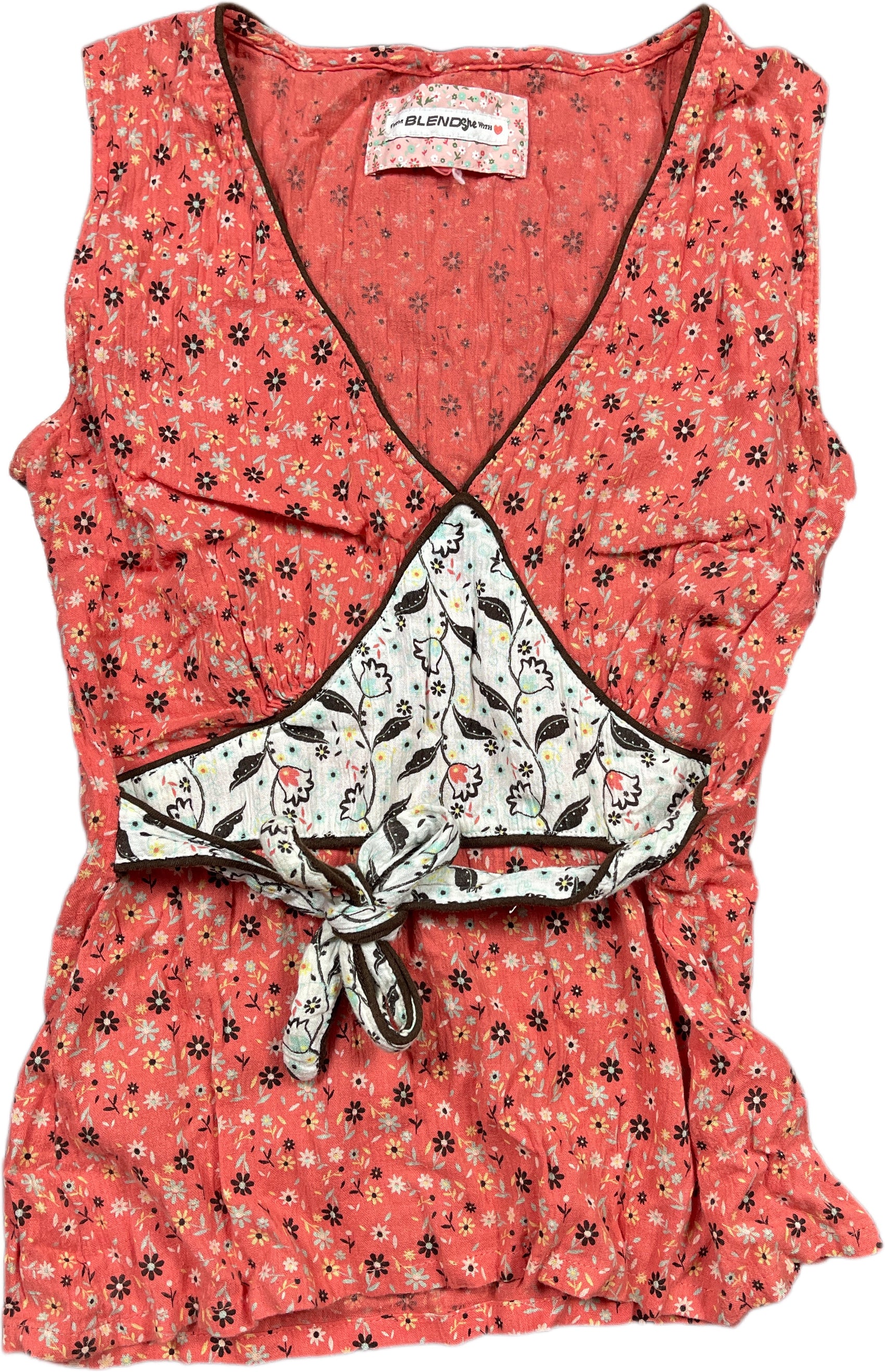 Y2K Blend Sleeveless Top Coral Red Cotton XS