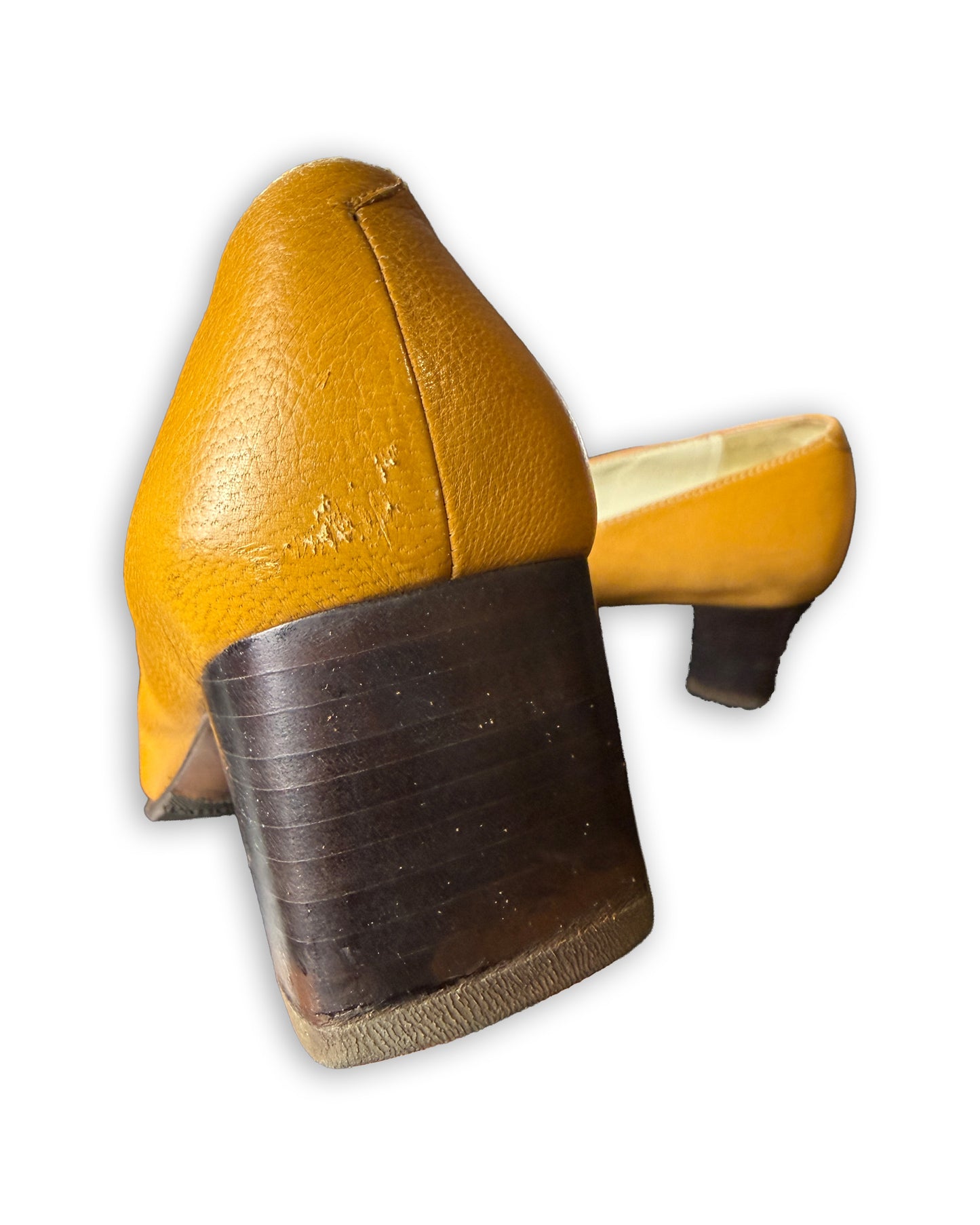 Vintage 90s Balenciaga Mustard Yellow Leather Heeled Loafers | EU 35C