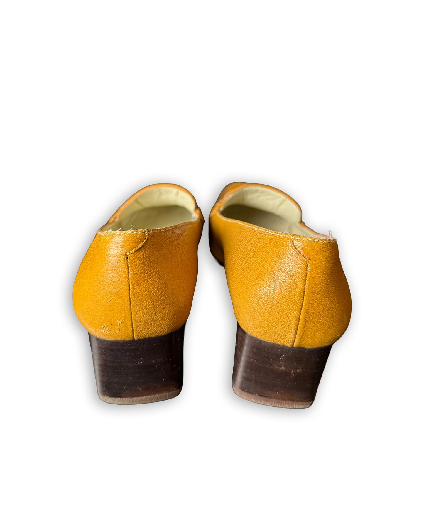 Vintage 90s Balenciaga Mustard Yellow Leather Heeled Loafers | EU 35C