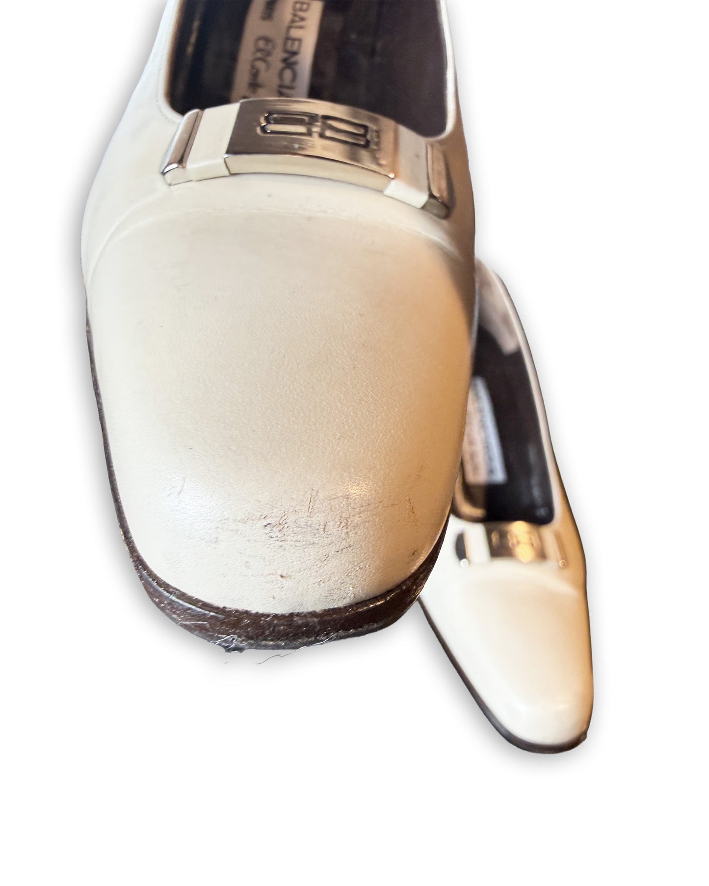 Vintage Balenciaga Off-White Leather BB Logo Buckle Pumps - EU 35
