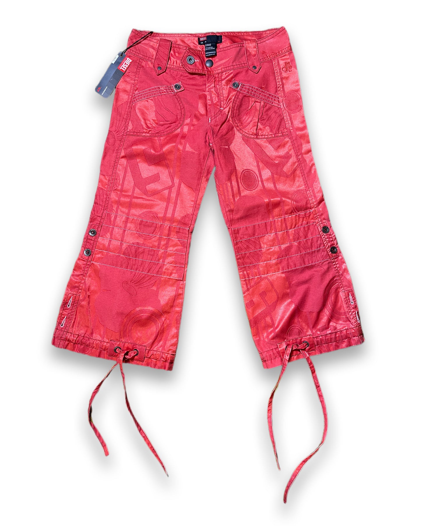 Diesel Red Low Waist Capri Pants Shorts 2000s Deadstock | XS-S