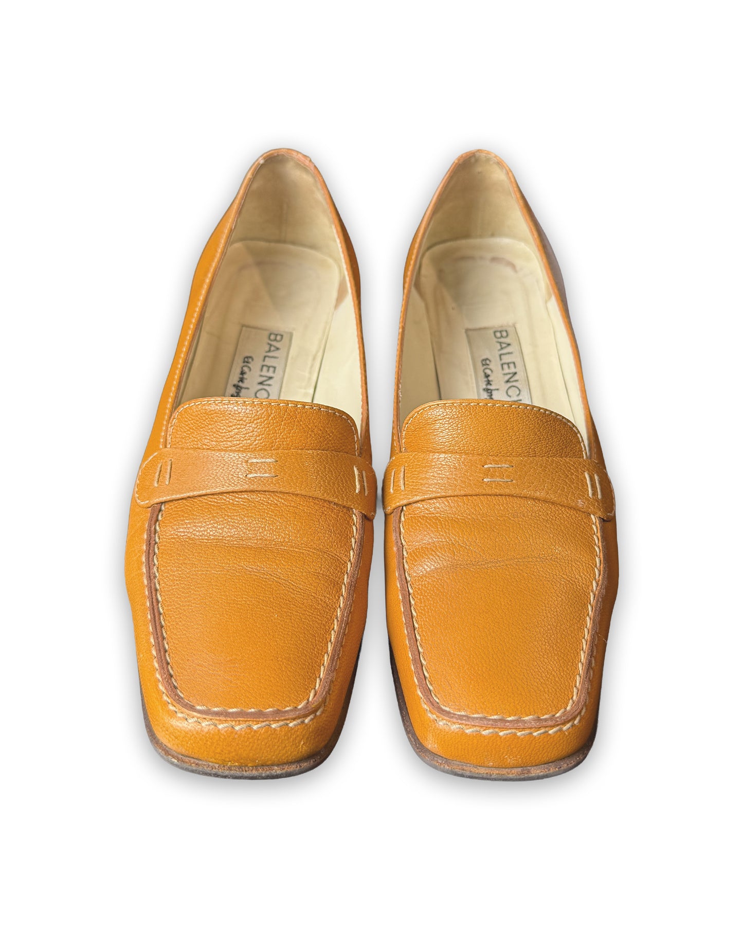 Vintage 90s Balenciaga Mustard Yellow Leather Heeled Loafers | EU 35C