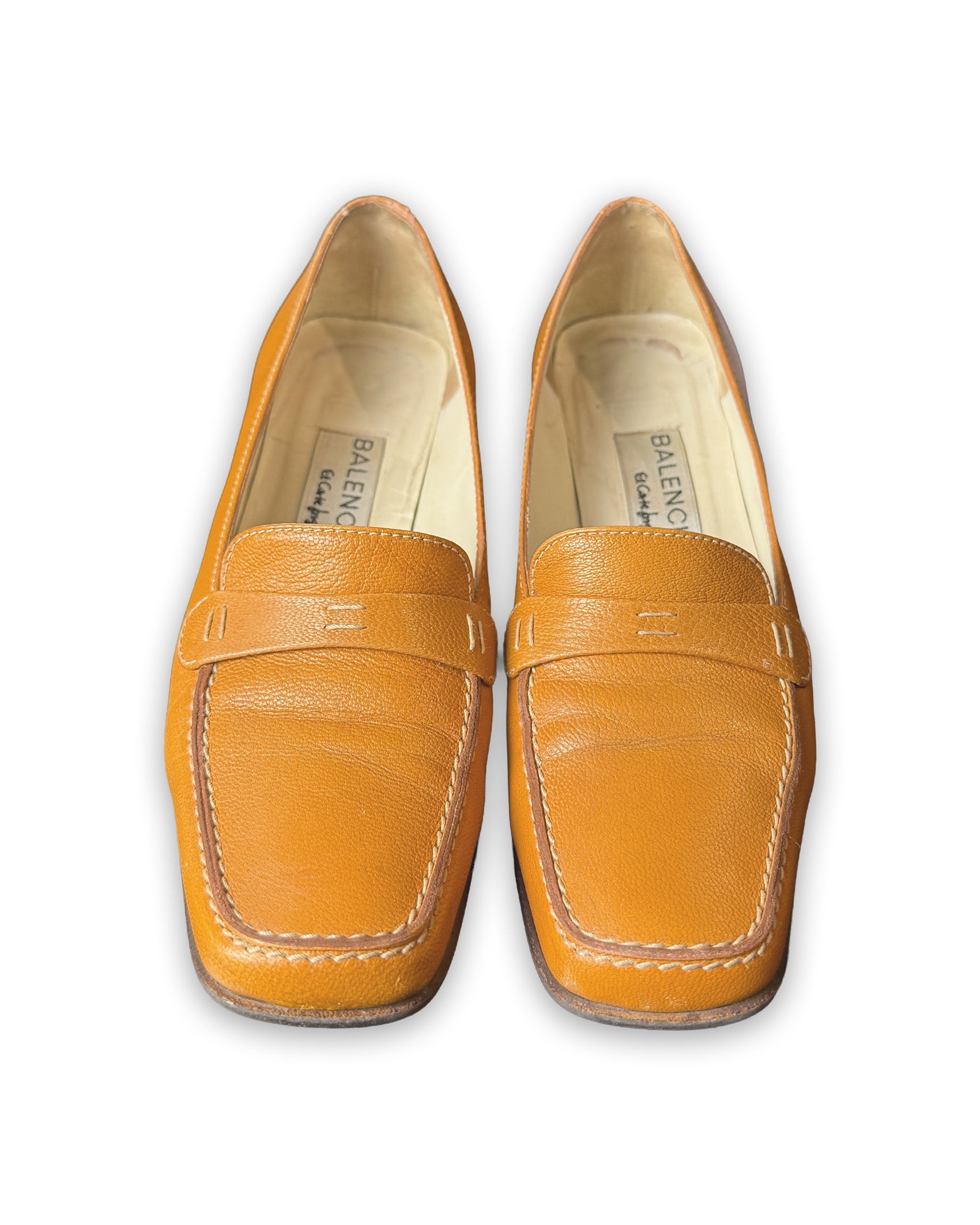 Vintage 90s Balenciaga Mustard Yellow Leather Heeled Loafers | EU 35C