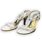 Vintage 90s Balenciaga Paris White Strappy T-Strap Heeled Sandals | EU 38