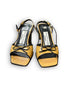 Vintage 90s Balenciaga Paris two tone beige and black square toe bow sandals front view