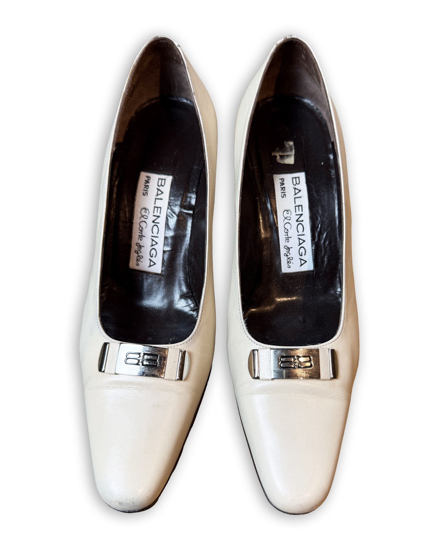 Vintage Balenciaga Off-White Leather BB Logo Buckle Pumps - EU 35