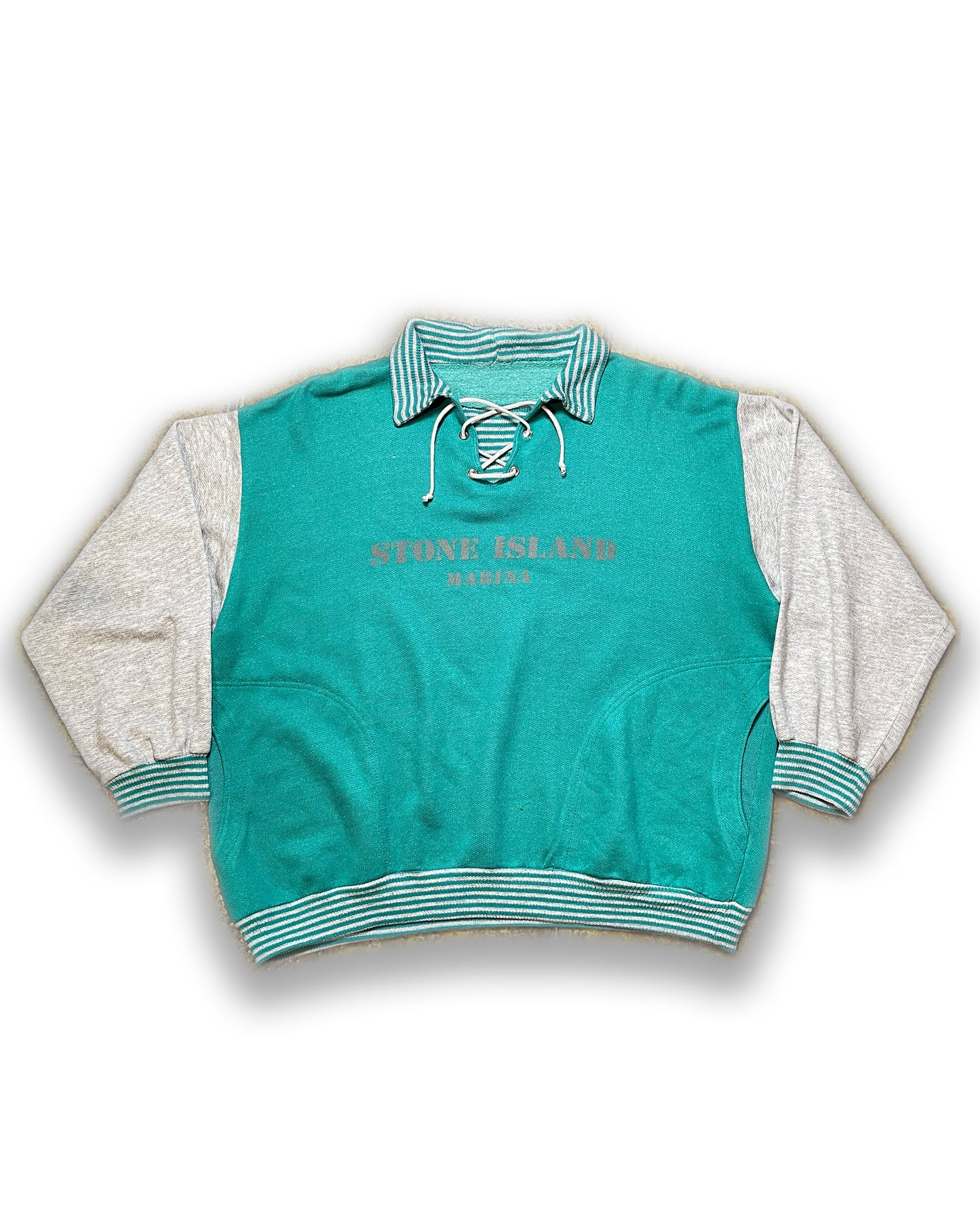 Vintage Stone Island Marina Turquoise Gray Sweatshirt 1980s | M