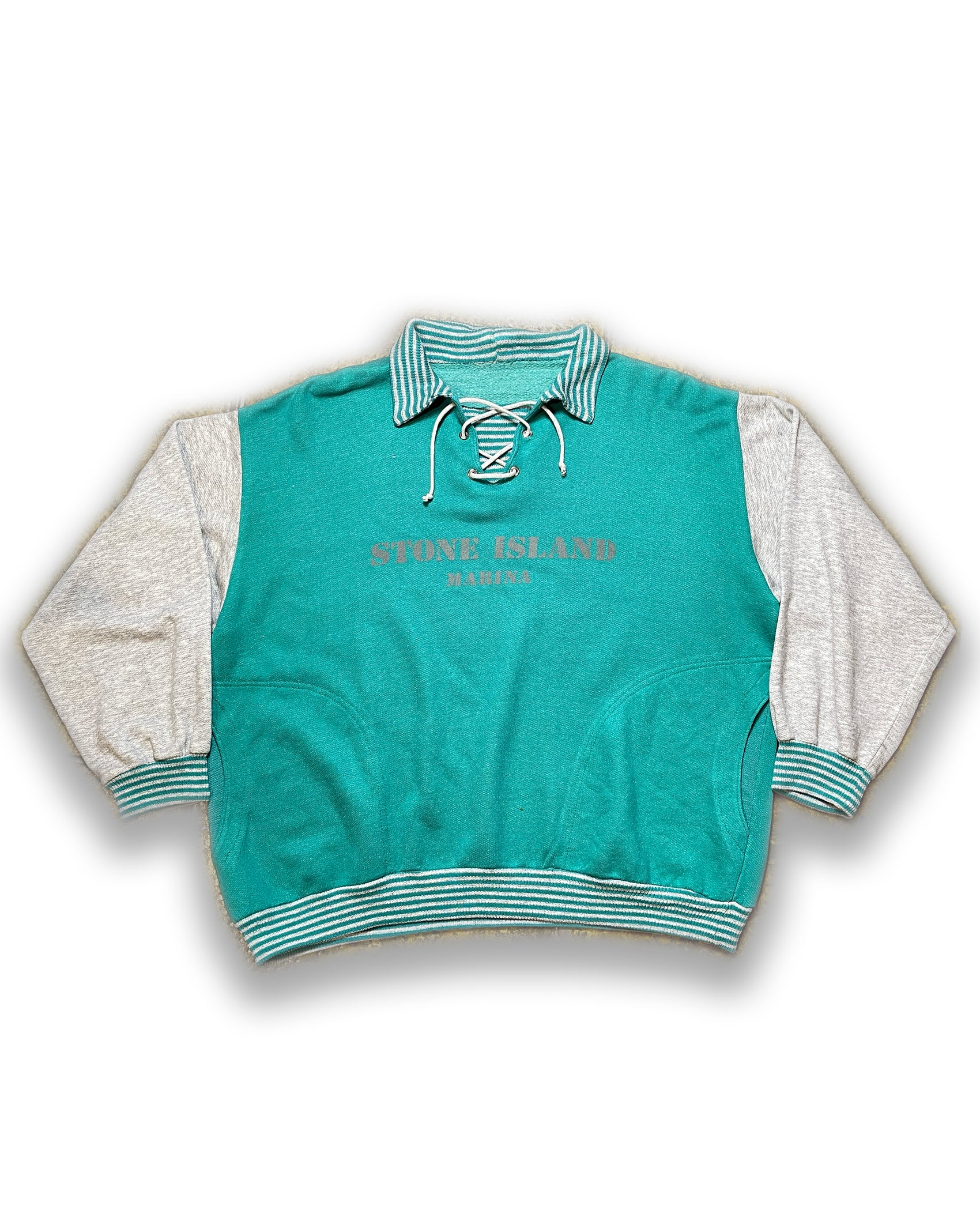Vintage Stone Island Marina Turquoise Gray Sweatshirt 1980s | M